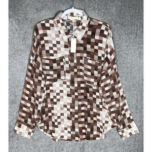 NWT Gilded Intent Brown Checkered Blouse. Size Large. Beautiful color